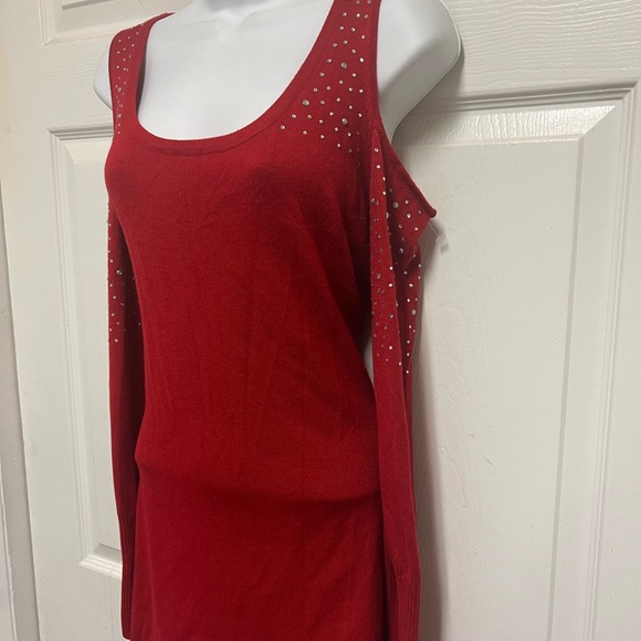 Questions Red Cut-Out Knitted Rhinestone Mini Dress - Picture 7 of 11